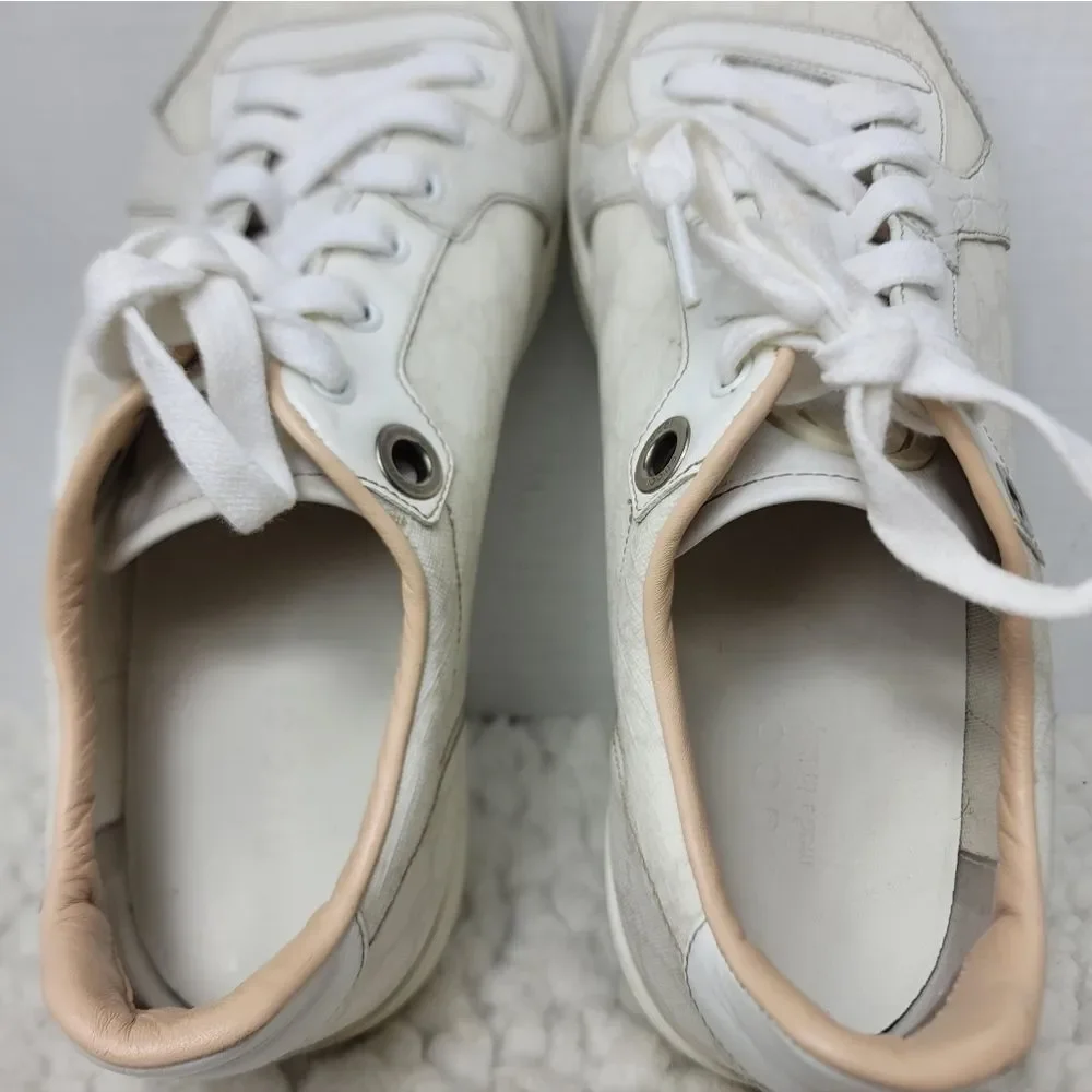 Gucci GG  Leather Low Top Sneakers White Croc Embossed Leather Mens 10 Italy